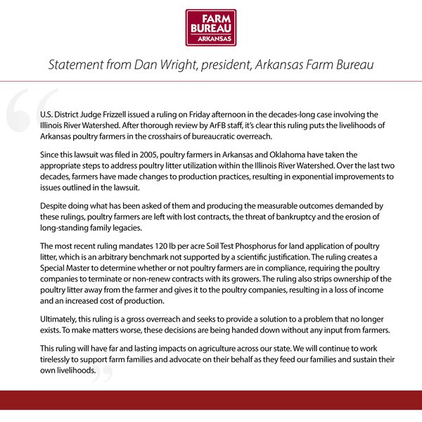 Statement from Dan Wright, president, Arkansas Farm Bureau
